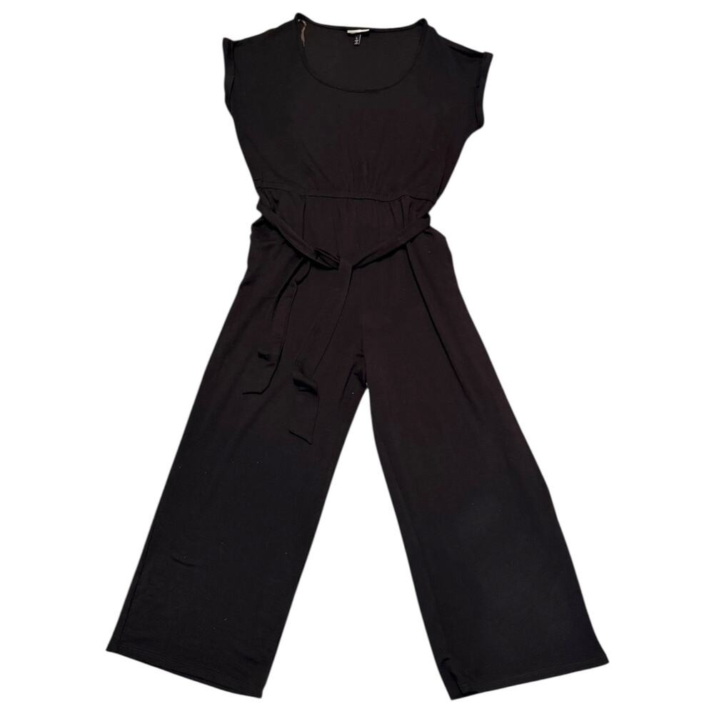 Allison Brittney Black Cuff Sleeve Straight Leg Jumpsuit Size Large